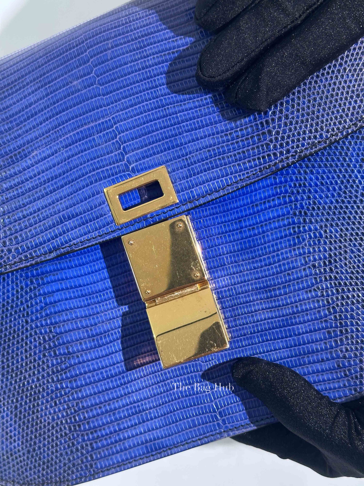 Celine Blue Lizard Classic Box Bag GHW