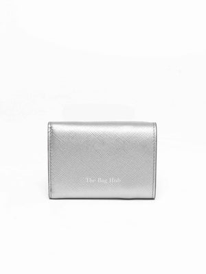 Prada Silver Saffiano Leather Ribboned Motif Tri-fold Compact Wallet
