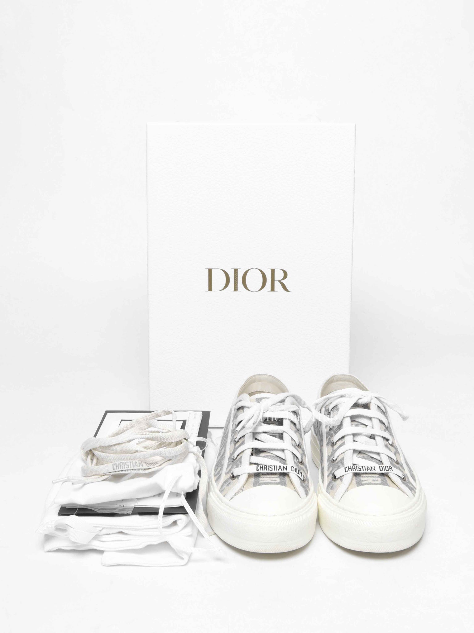 Dior Stone Gray Oblique Embroidered Cotton Walk'n'Dior Sneakers Size 36