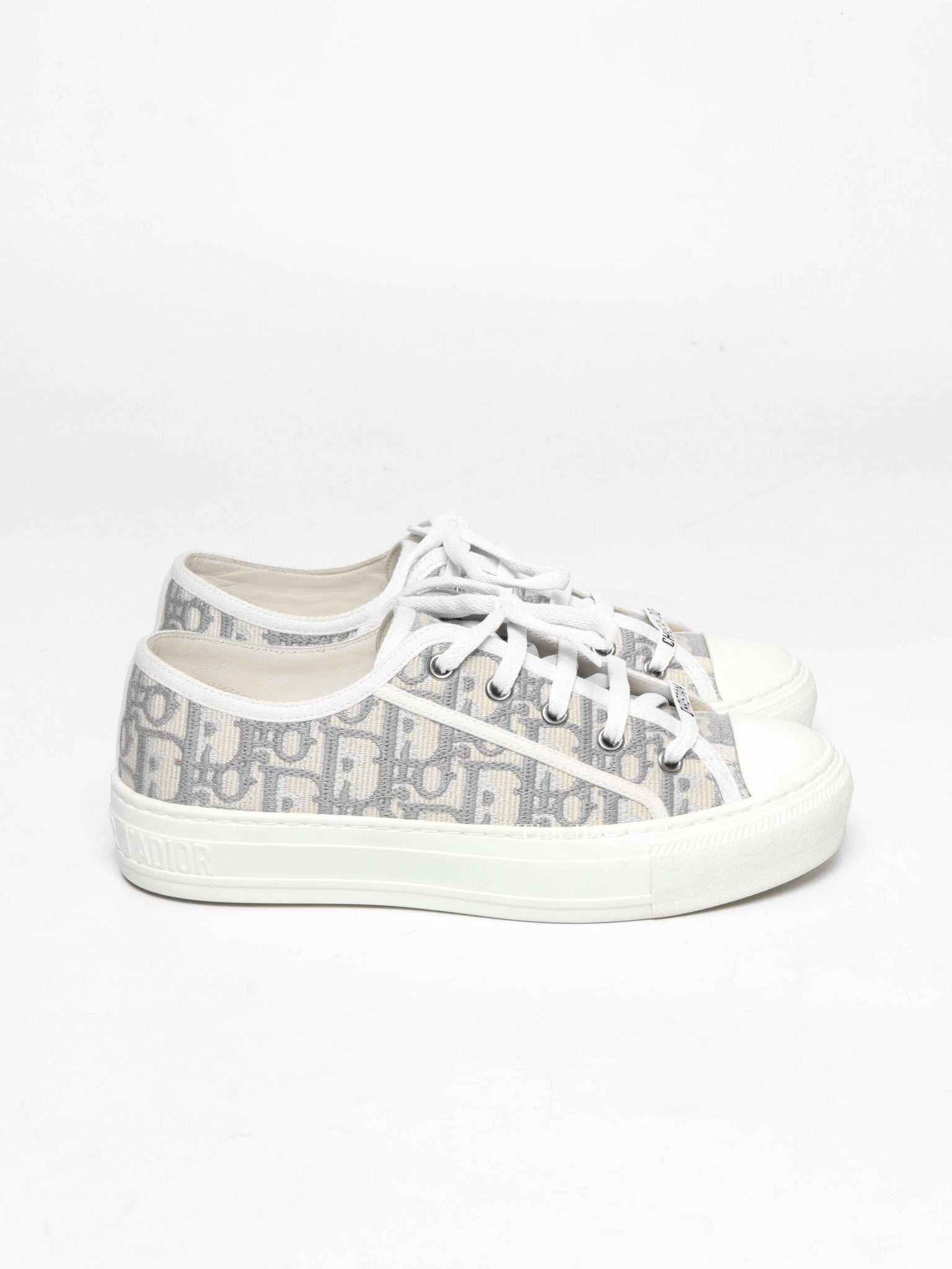 Dior Stone Gray Oblique Embroidered Cotton Walk'n'Dior Sneakers Size 36