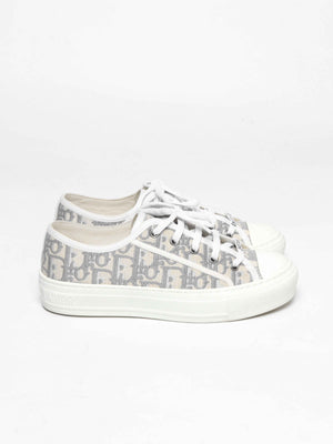 Dior Stone Gray Oblique Embroidered Cotton Walk'n'Dior Sneakers Size 36