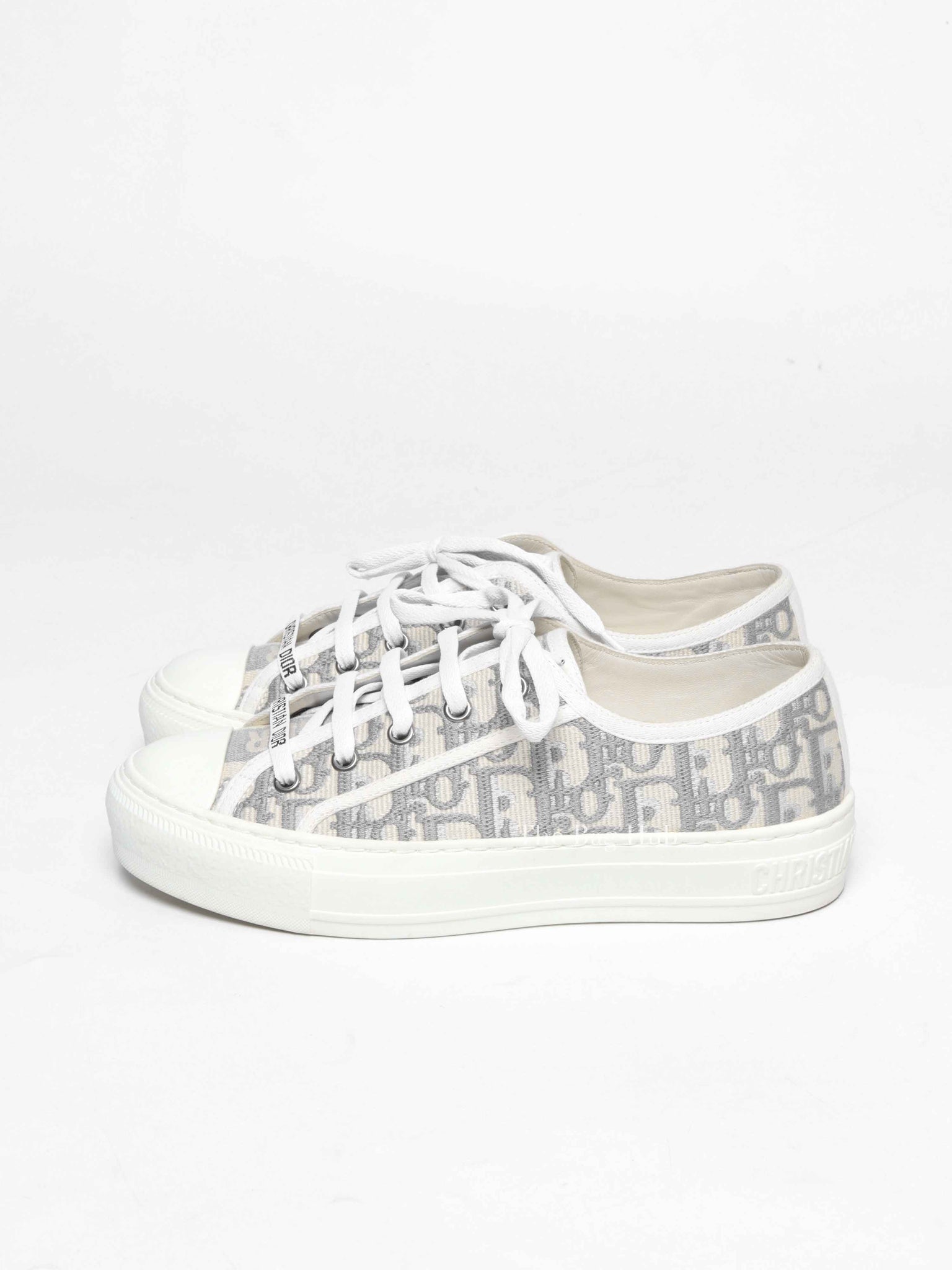Dior Stone Gray Oblique Embroidered Cotton Walk'n'Dior Sneakers Size 36