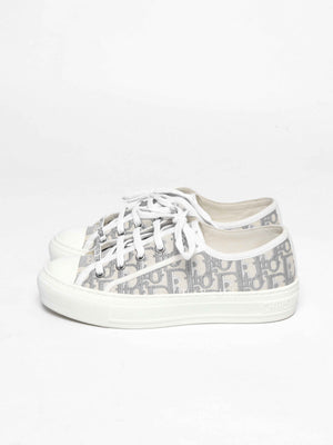 Dior Stone Gray Oblique Embroidered Cotton Walk'n'Dior Sneakers Size 36
