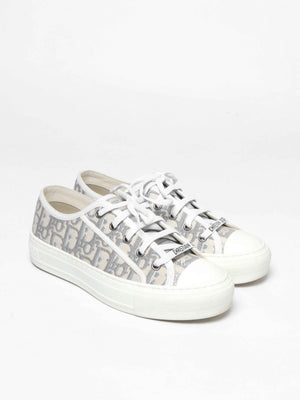 Dior Stone Gray Oblique Embroidered Cotton Walk'n'Dior Sneakers Size 36