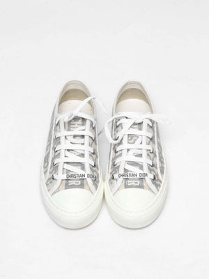 Dior Stone Gray Oblique Embroidered Cotton Walk'n'Dior Sneakers Size 36