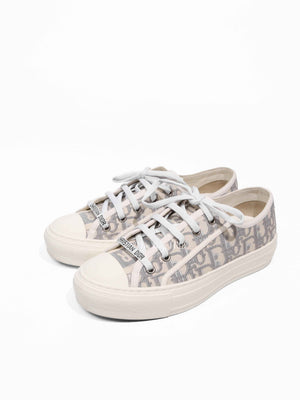 Dior Stone Gray Oblique Embroidered Cotton Walk'n'Dior Sneakers Size 36