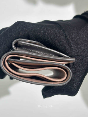 Prada Silver Saffiano Leather Ribboned Motif Tri-fold Compact Wallet