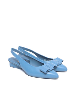 Salvatore Ferragamo Blue Leather Vara Bow Slingback Flats Size 7.5