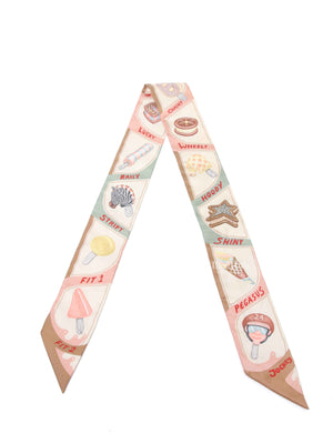 Hermes Beige/Cream/Vert Silk Funny Ice Cream Twilly