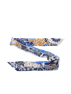 Hermes Marine/Tabac/Blanc Silk Bingata Twilly