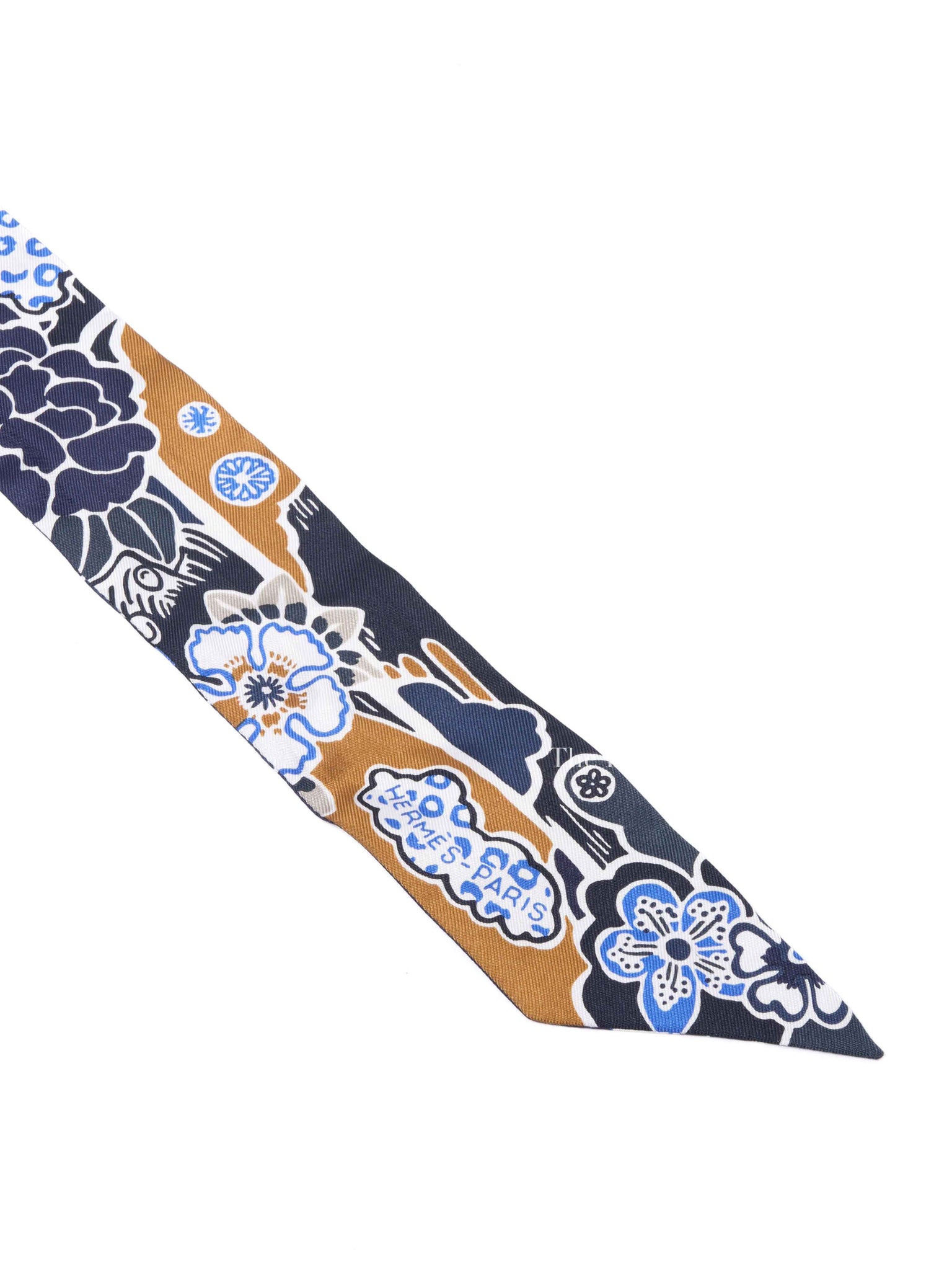 Hermes Marine/Tabac/Blanc Silk Bingata Twilly