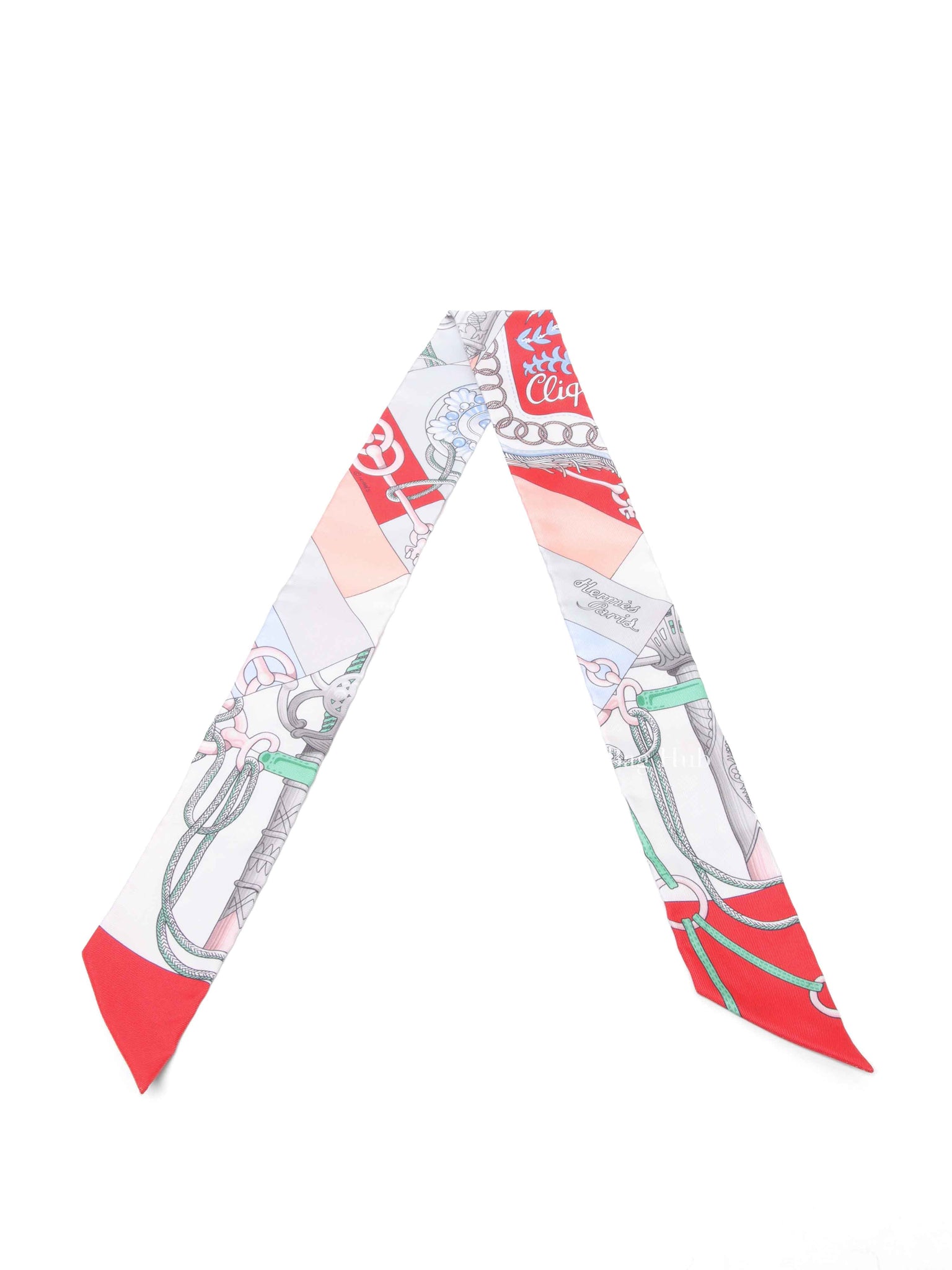 Hermes Grenadine/Blanc/Vert Silk Cliquetis Twilly