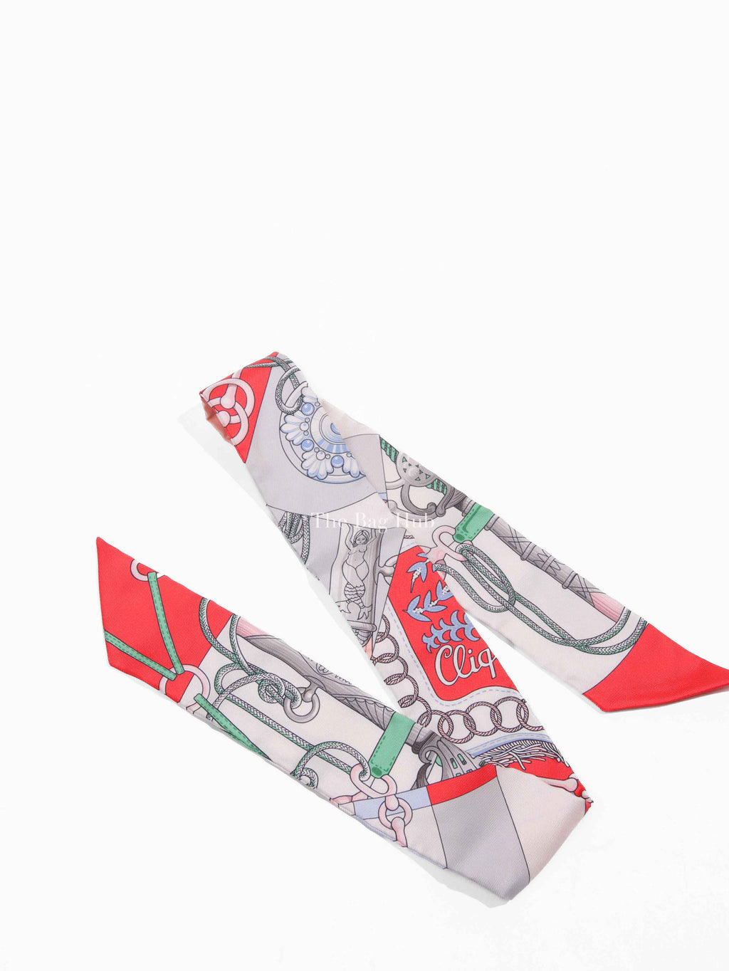 Hermes Grenadine/Blanc/Vert Silk Cliquetis Twilly