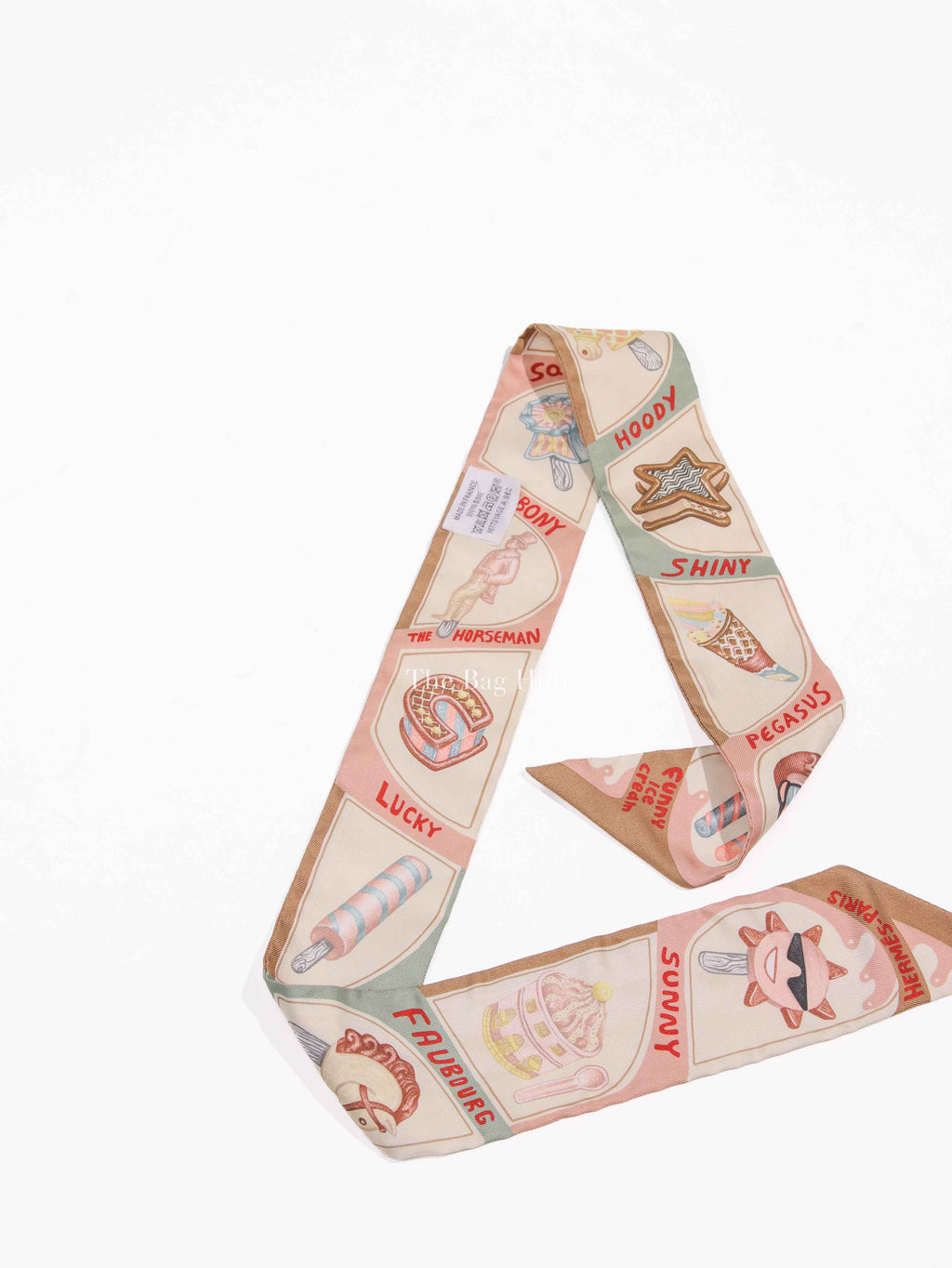 Hermes Beige/Cream/Vert Silk Funny Ice Cream Twilly
