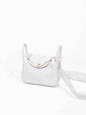 Hermes White Clemence Mini Lindy GHW