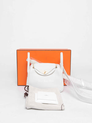 Hermes White Clemence Mini Lindy GHW
