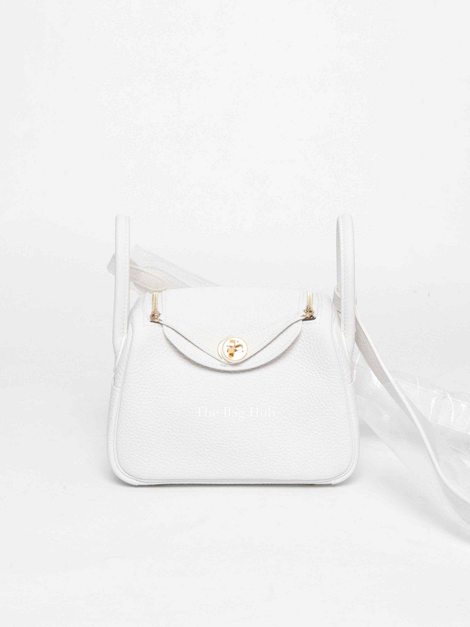 Hermes White Clemence Mini Lindy GHW