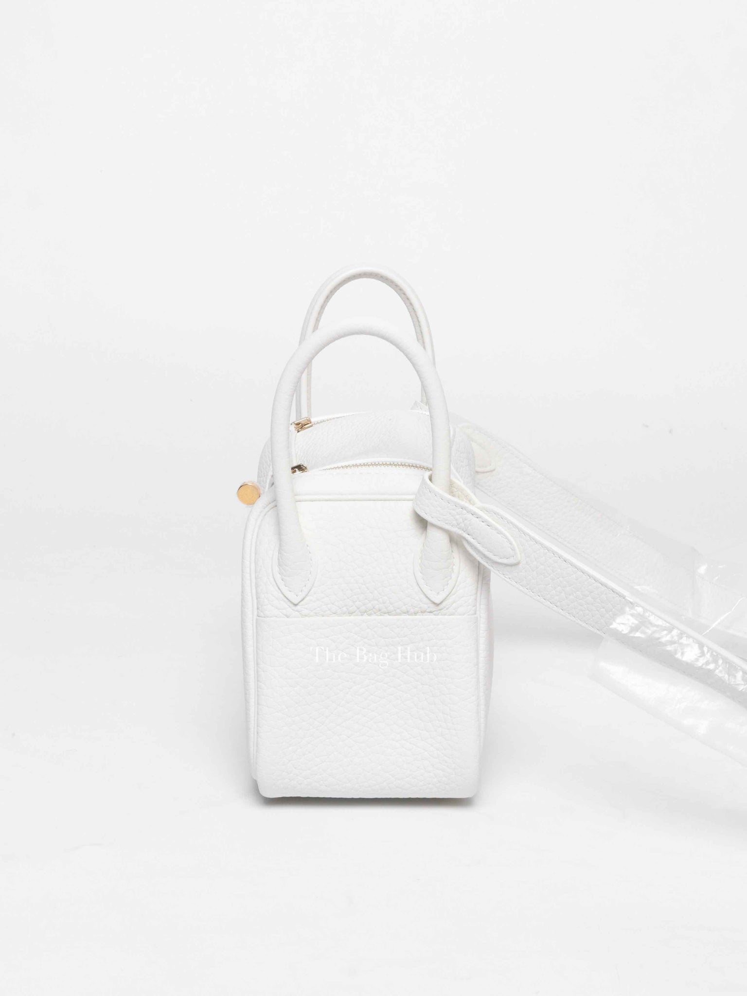 Hermes White Clemence Mini Lindy GHW