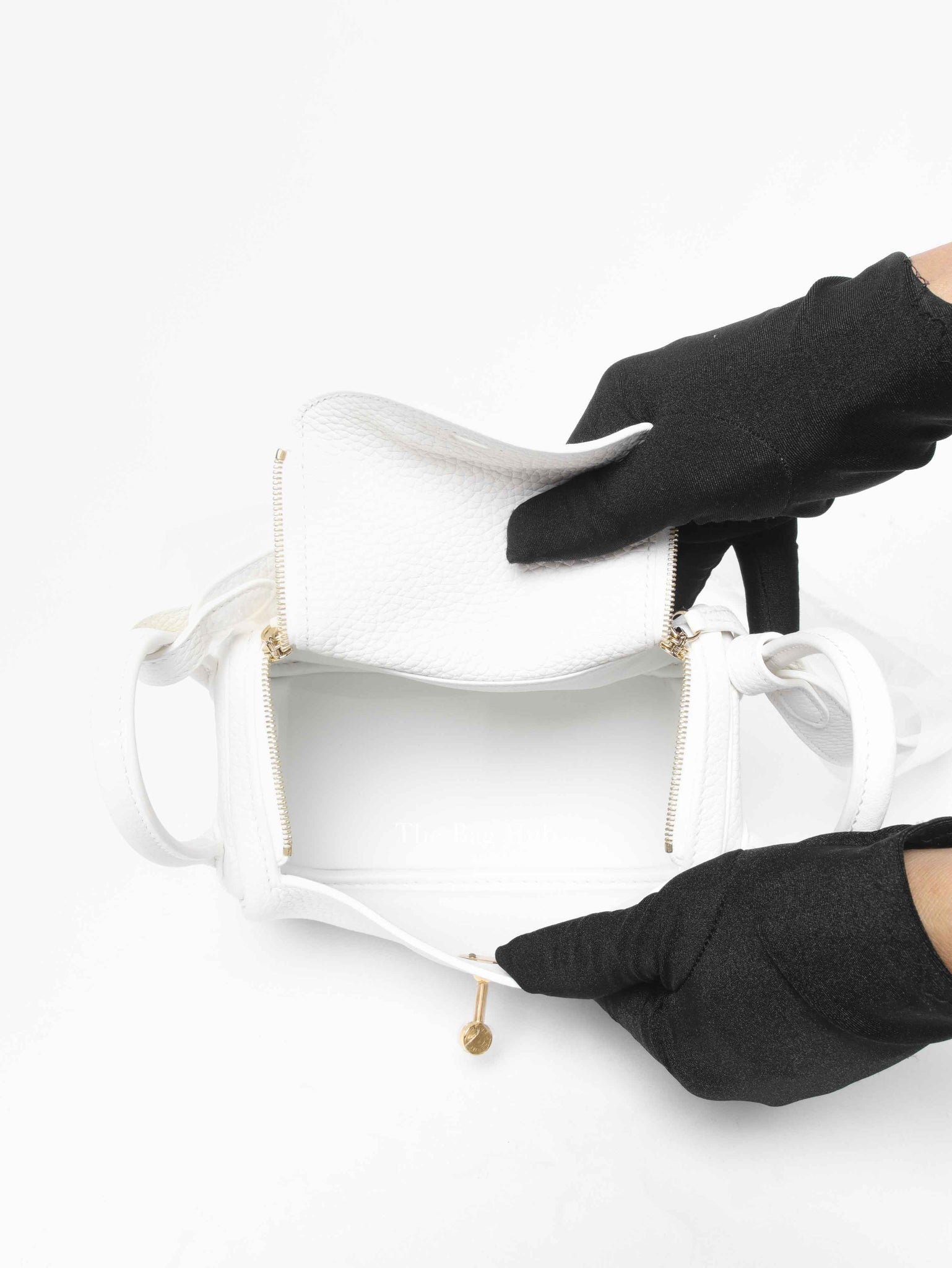 Hermes White Clemence Mini Lindy GHW