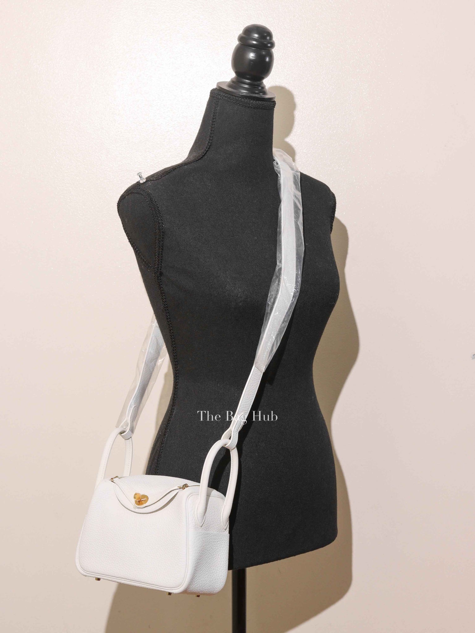 Hermes White Clemence Mini Lindy GHW