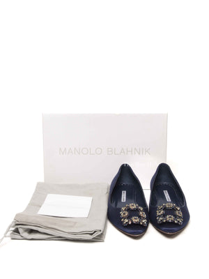 Manolo Blahnik Navy Blue Hangisi Flats Size 36