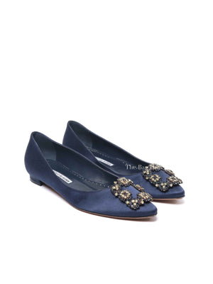 Manolo Blahnik Navy Blue Hangisi Flats Size 36