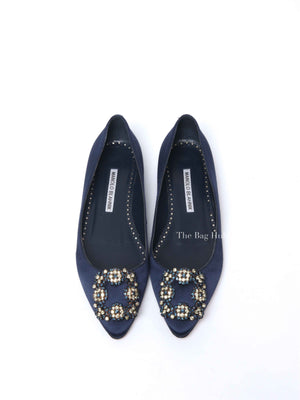 Manolo Blahnik Navy Blue Hangisi Flats Size 36