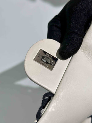 Chanel White Leather Canebiers Jumbo Net Flap Bag