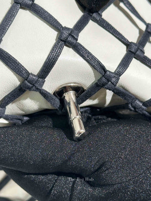 Chanel White Leather Canebiers Jumbo Net Flap Bag