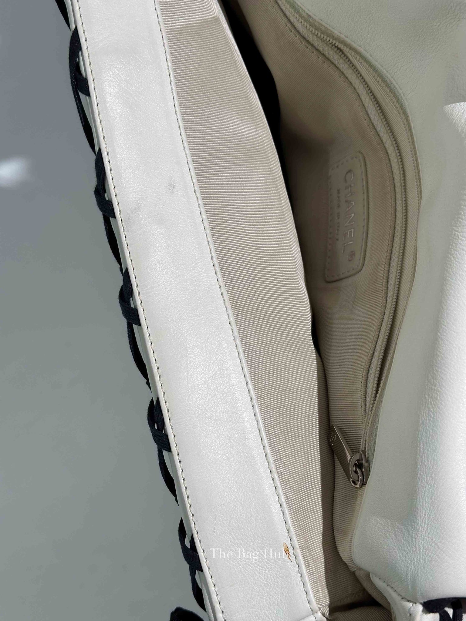Chanel White Leather Canebiers Jumbo Net Flap Bag