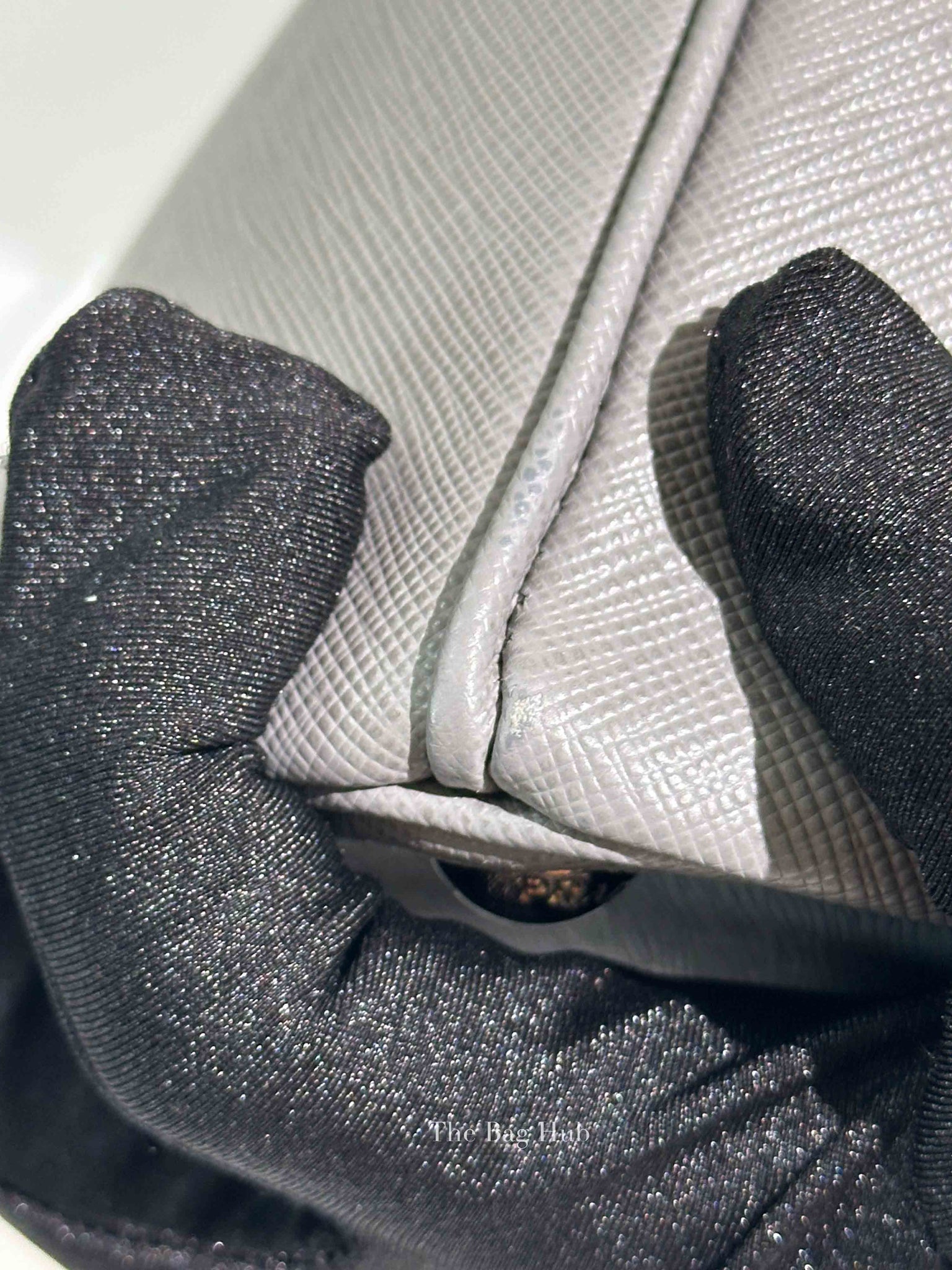 Prada Gray Saffiano Lux Leather Double Zip Medium Tote Bag