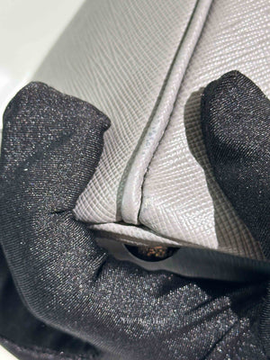 Prada Gray Saffiano Lux Leather Double Zip Medium Tote Bag