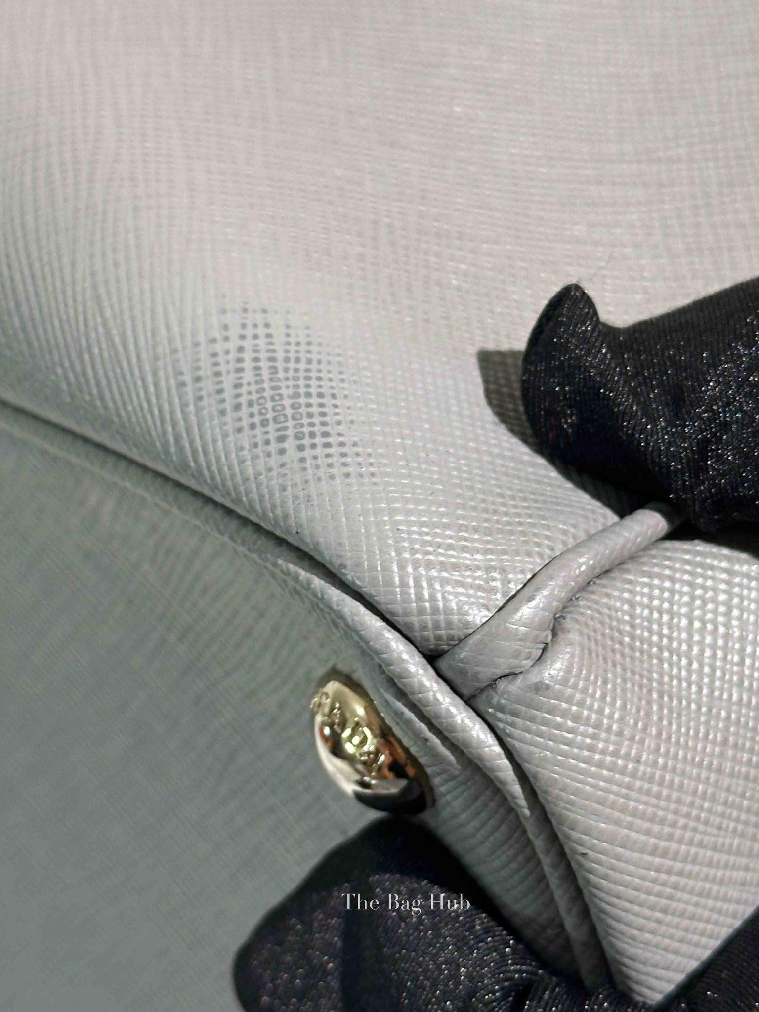 Prada Gray Saffiano Lux Leather Double Zip Medium Tote Bag