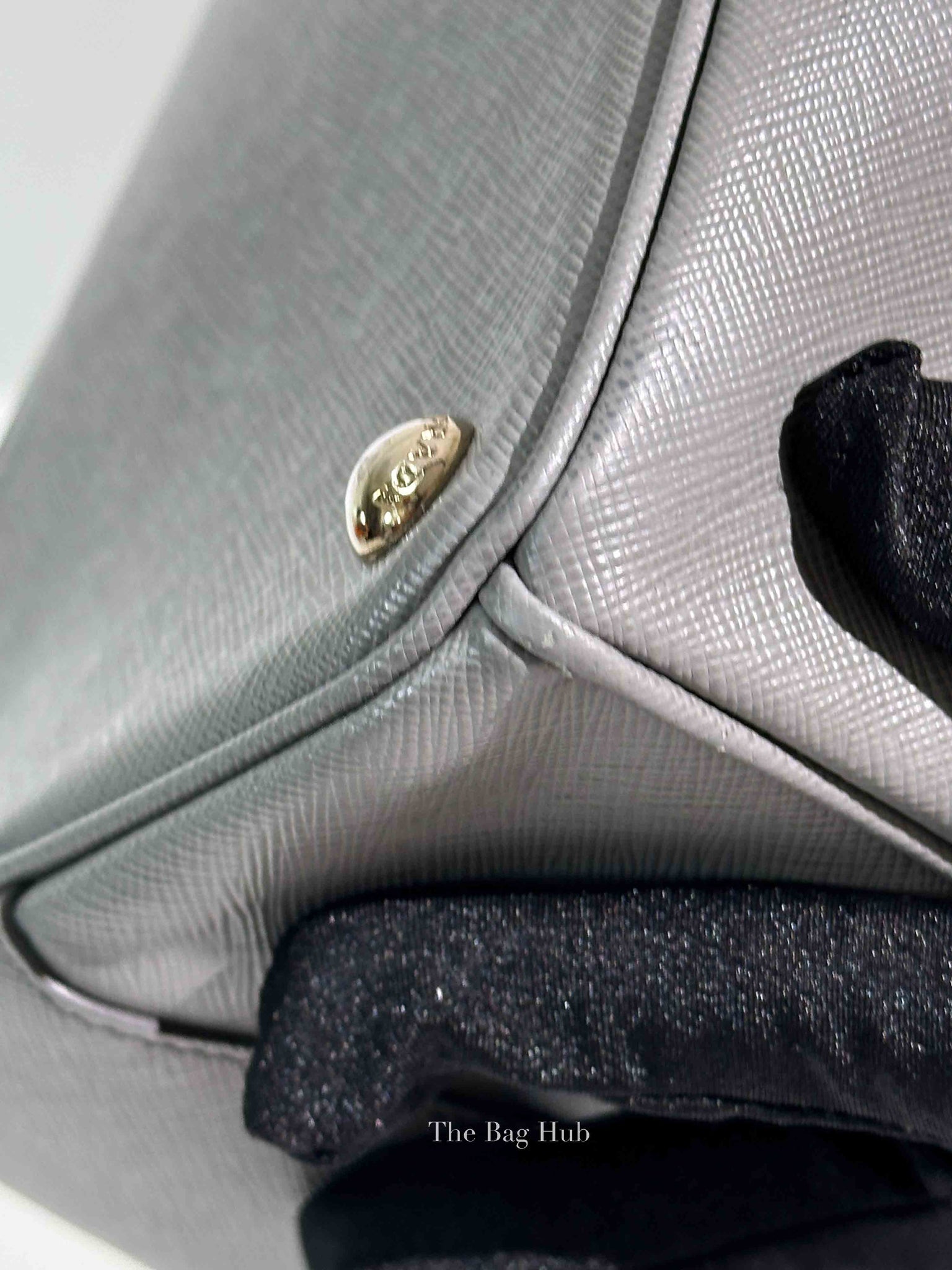 Prada Gray Saffiano Lux Leather Double Zip Medium Tote Bag
