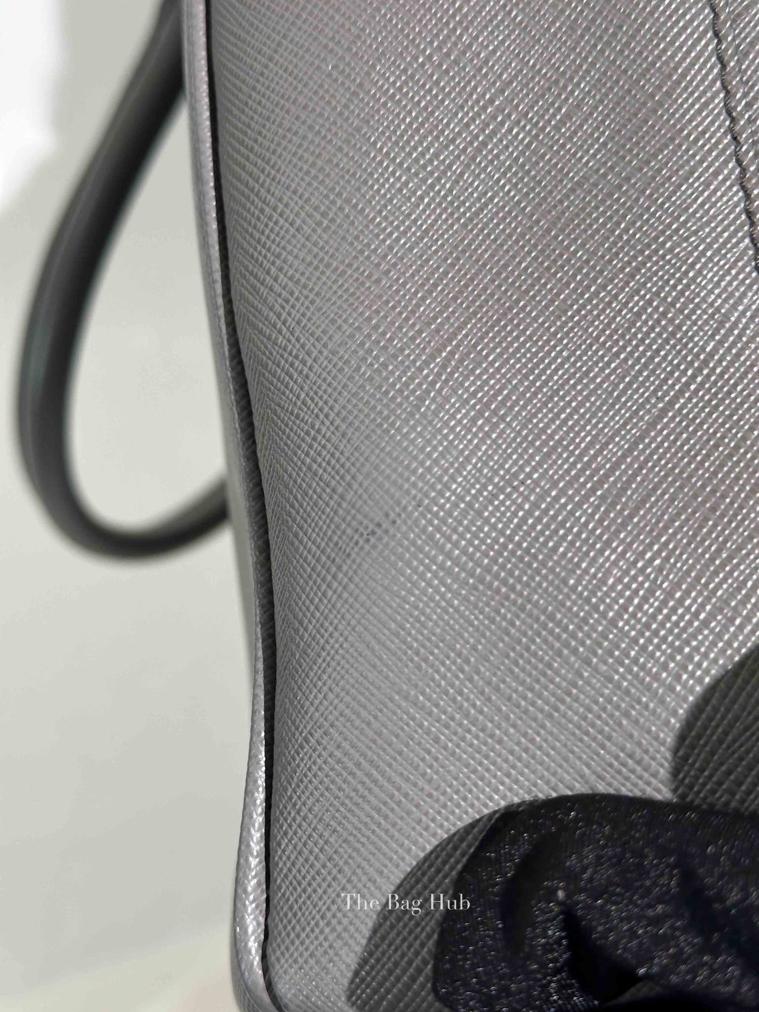 Prada Gray Saffiano Lux Leather Double Zip Medium Tote Bag