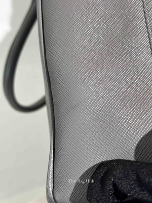 Prada Gray Saffiano Lux Leather Double Zip Medium Tote Bag