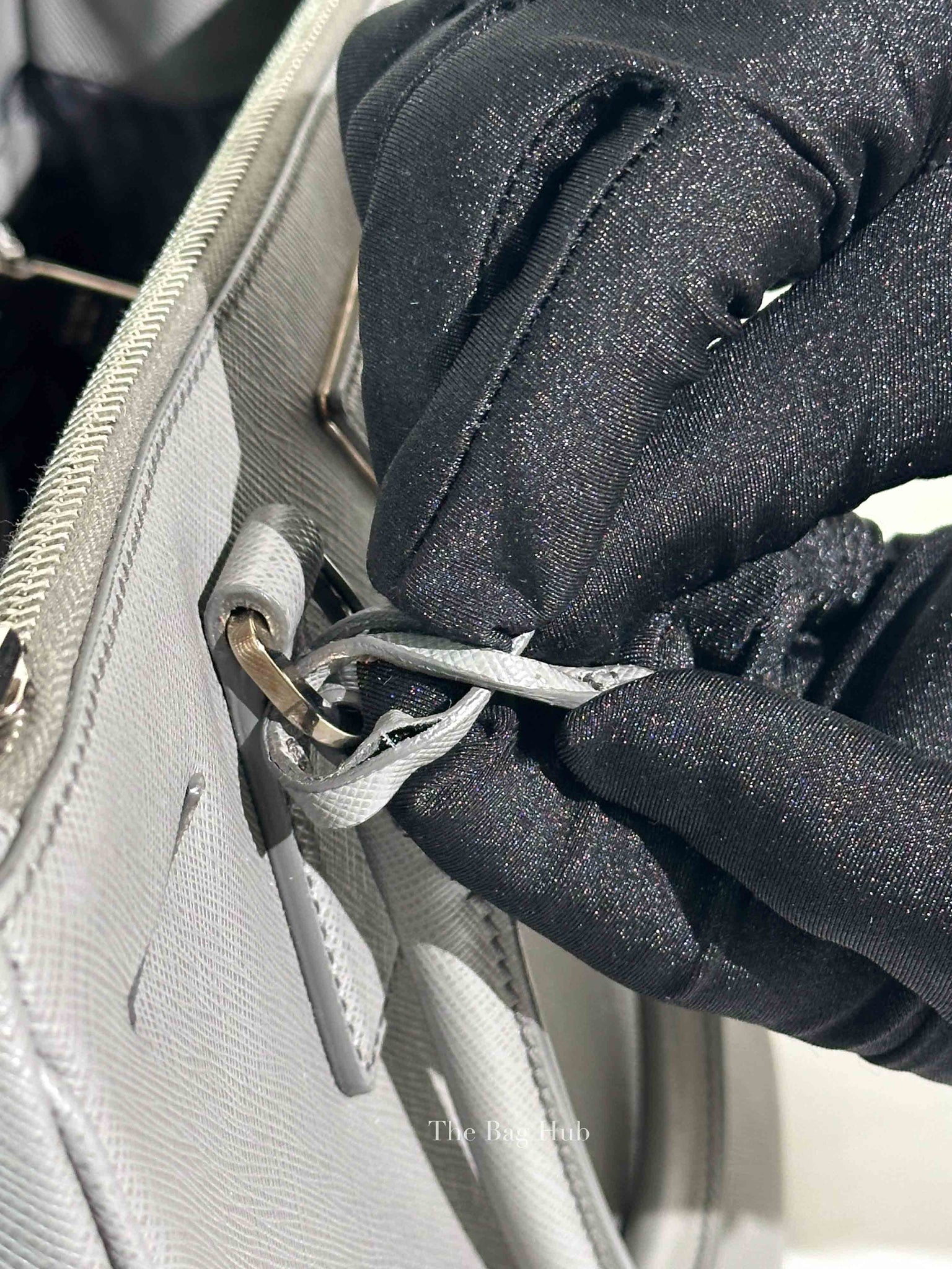 Prada Gray Saffiano Lux Leather Double Zip Medium Tote Bag