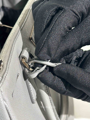 Prada Gray Saffiano Lux Leather Double Zip Medium Tote Bag
