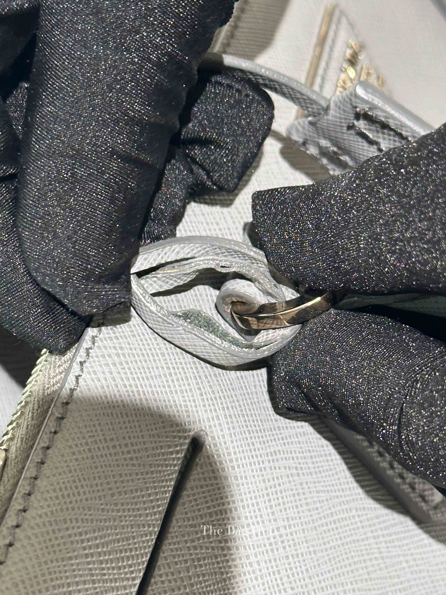 Prada Gray Saffiano Lux Leather Double Zip Medium Tote Bag