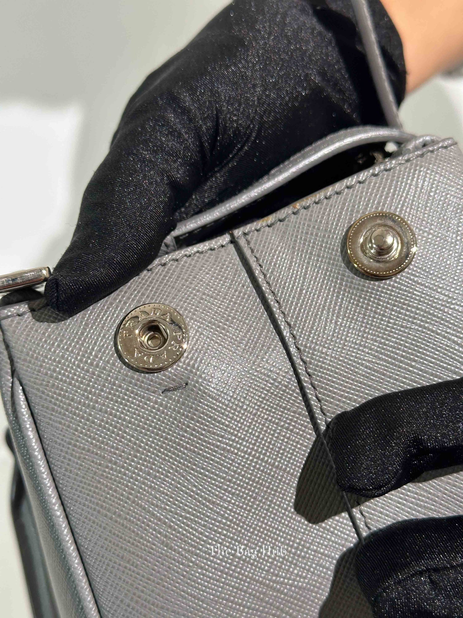 Prada Gray Saffiano Lux Leather Double Zip Medium Tote Bag