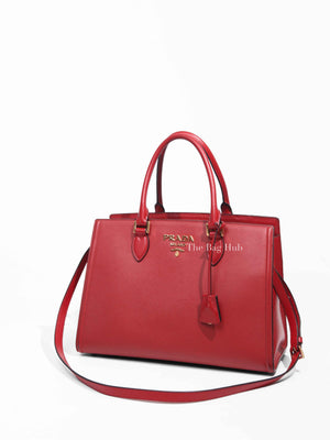 Prada Fuoco Saffiano and Soft Calfskin 2 Way Bag 1BA228