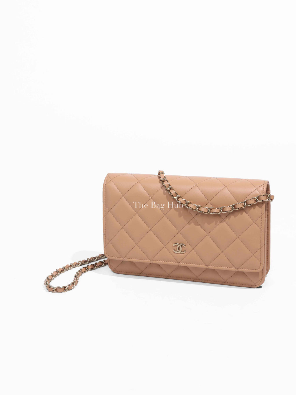 Chanel Beige Quilted Lambskin Leather Wallet On Chain GHW