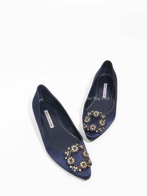 Manolo Blahnik Navy Blue Hangisi Flats Size 36