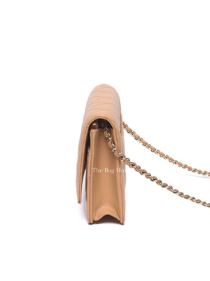 Chanel Beige Quilted Lambskin Leather Wallet On Chain GHW