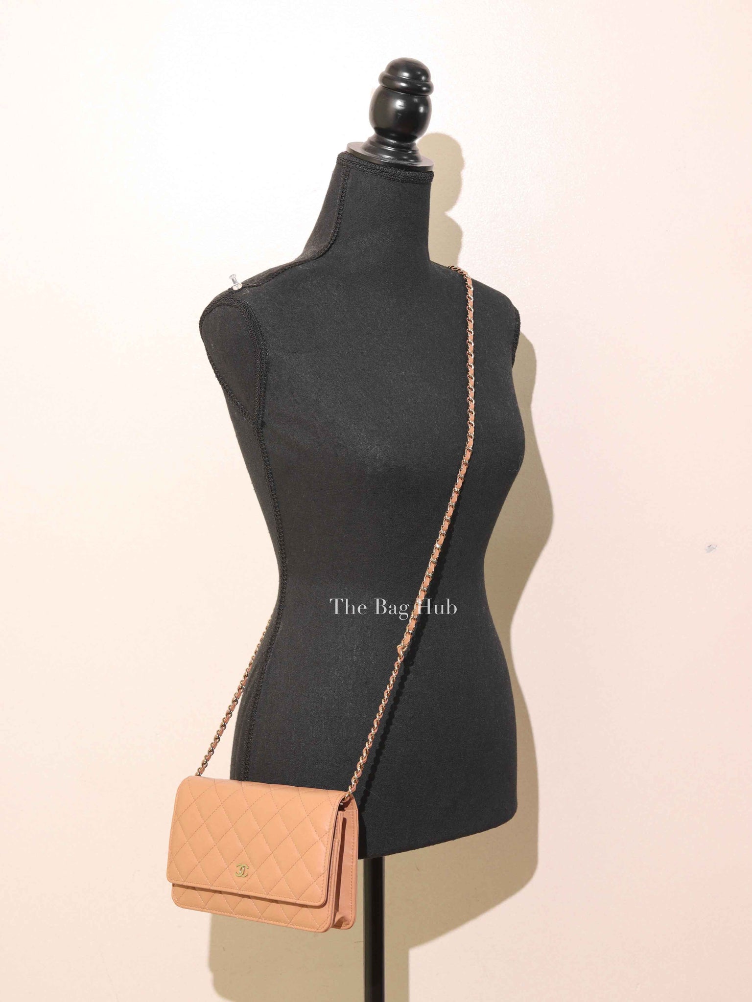 Chanel Beige Quilted Lambskin Leather Wallet On Chain GHW