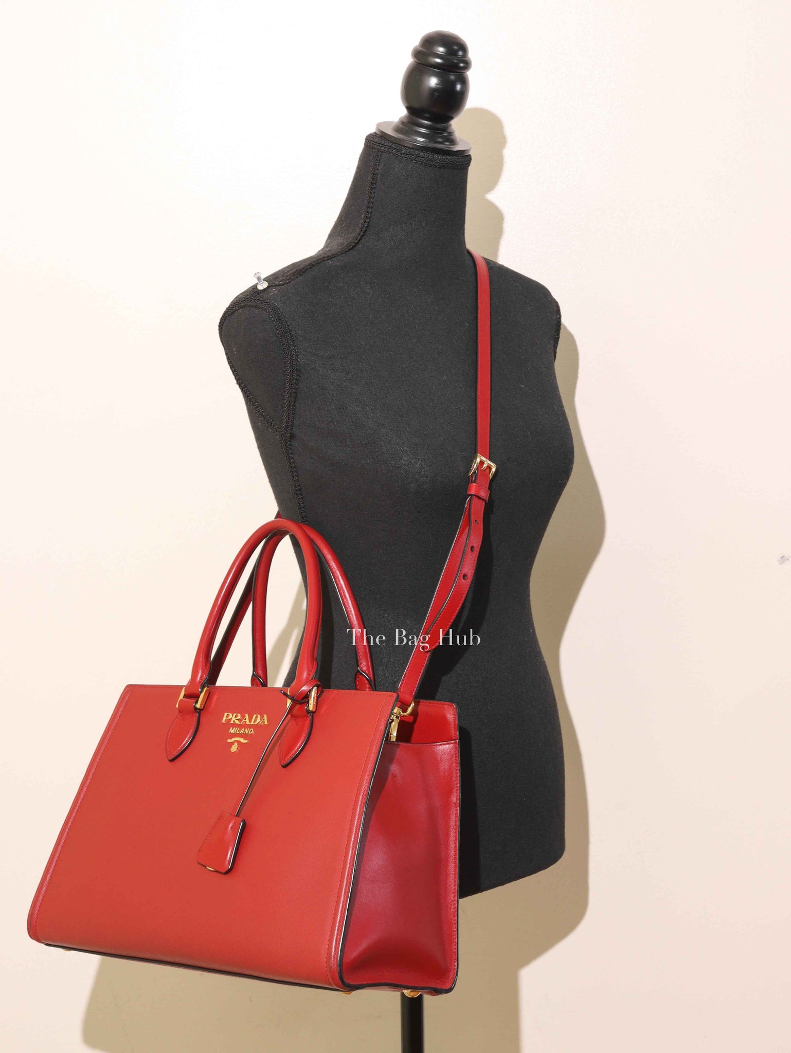 Prada Fuoco Saffiano and Soft Calfskin 2 Way Bag 1BA228