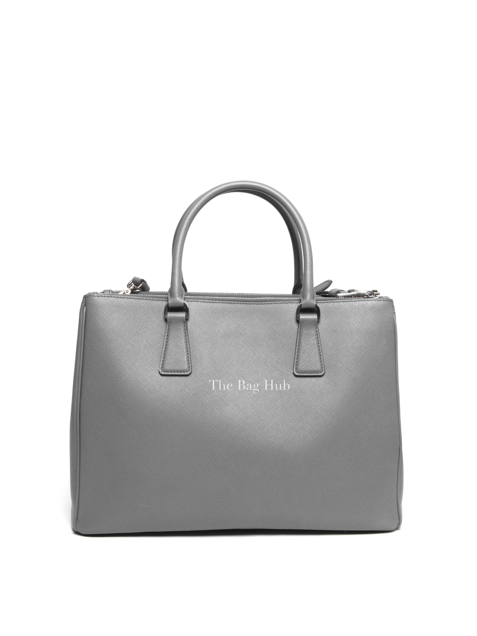 Prada Gray Saffiano Lux Leather Double Zip Medium Tote Bag