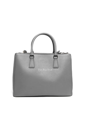 Prada Gray Saffiano Lux Leather Double Zip Medium Tote Bag
