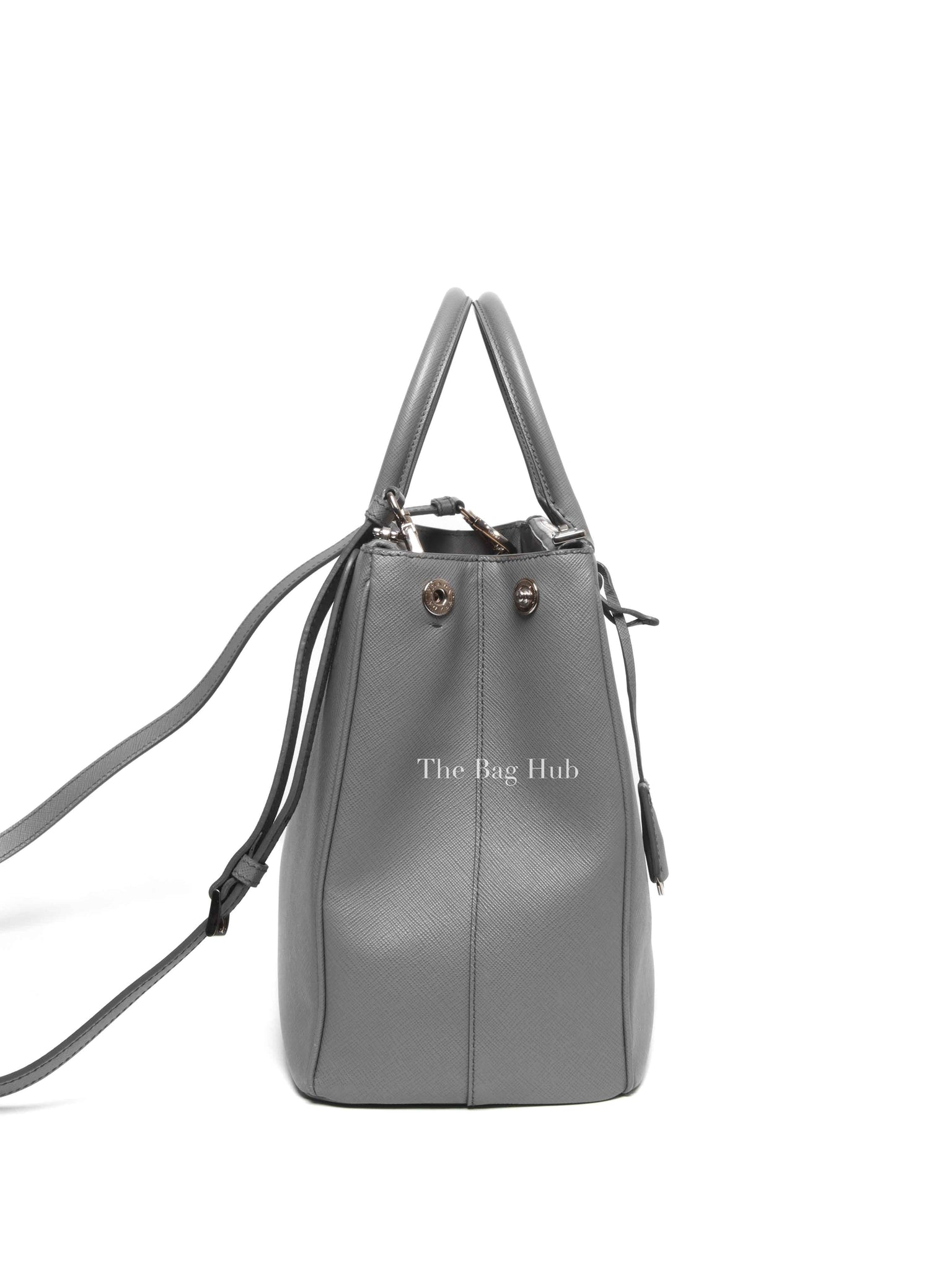 Prada Gray Saffiano Lux Leather Double Zip Medium Tote Bag