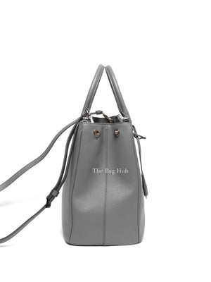 Prada Gray Saffiano Lux Leather Double Zip Medium Tote Bag